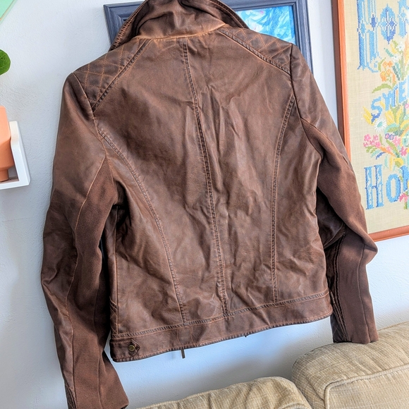 Maurices Vegan Leather Biker Jacket - Brown Cognac - Size M - Picture 4 of 6
